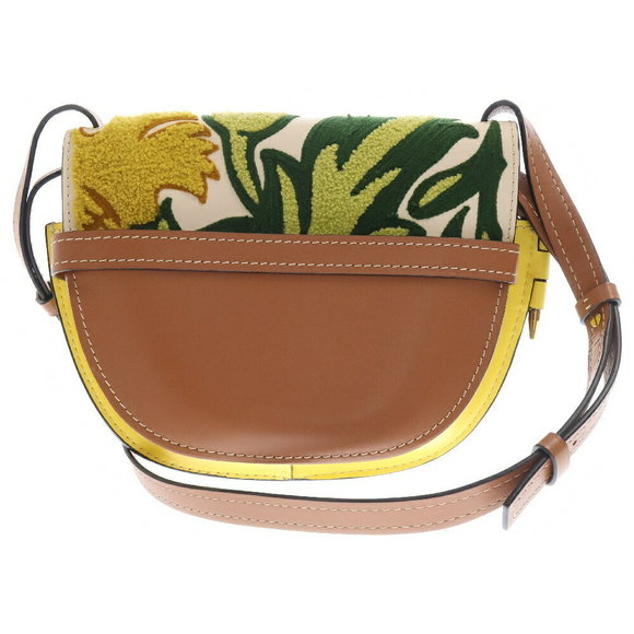 Loewe William Morgan Gate Floral Shoulder Bag Yellow Leather Brown - Picture 2 of 5